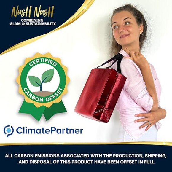 Red Gift Bags Medium Size – Set of 12 Shiny Red Reusable Gift Bags With Handles - Picture 2 of 4